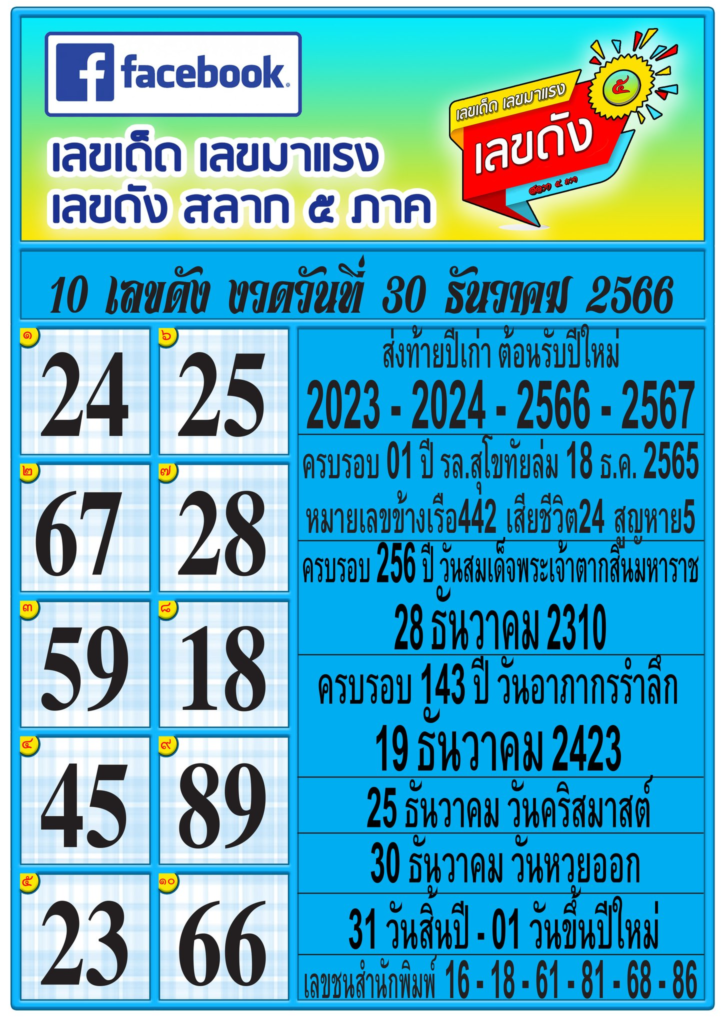 เลขสลาก 5 ภาค 30/12/66