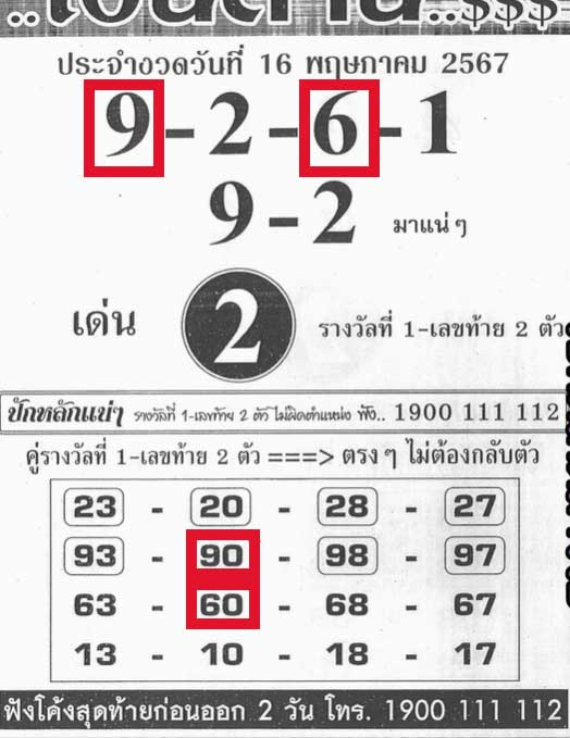 เลขเงินล้าน 16/5/67
