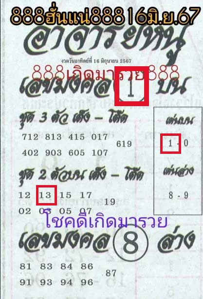 หวยอาจารย์หนู 16/6/67