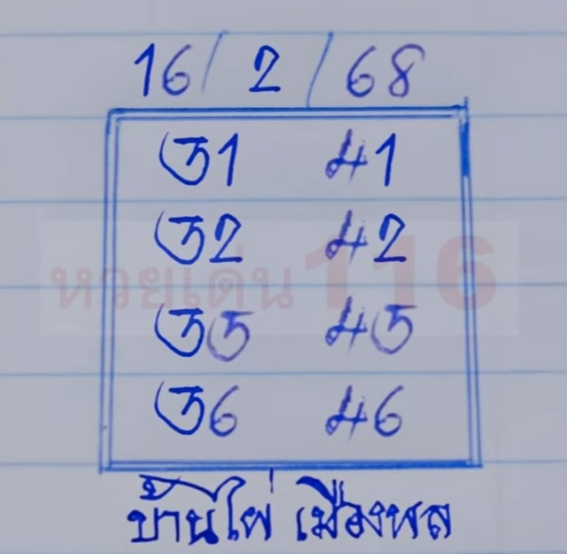 หวยบ้านไผ่เมืองพล 16/2/68