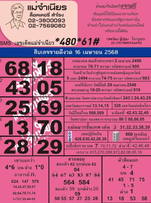 หวยแม่จำเนียร 16/4/68