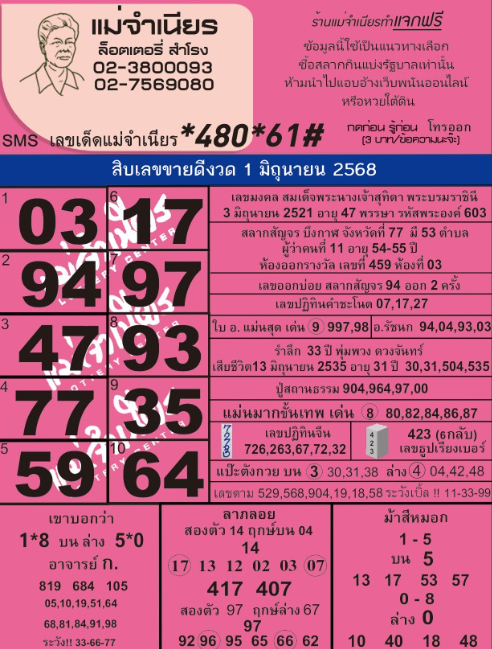 หวยแม่จำเนียร 1/6/68