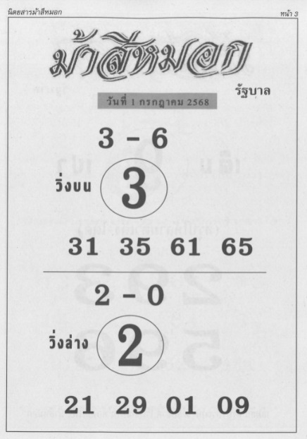หวยม้าสีหมอก 1/7/68