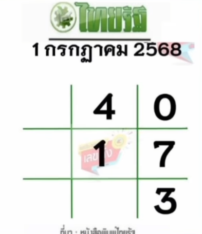หวยไทยรัฐ 1/7/68