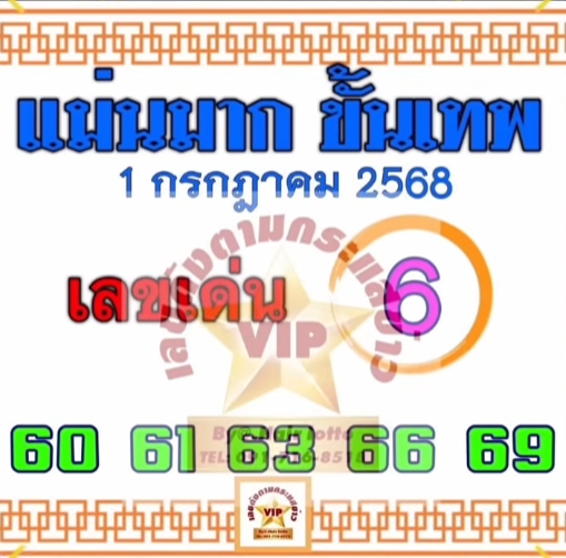 หวยแม่นมากขั้นเทพ 1/7/68