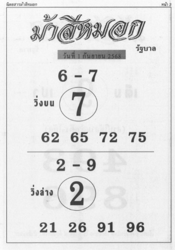 หวยม้าสีหมอก 1/9/68