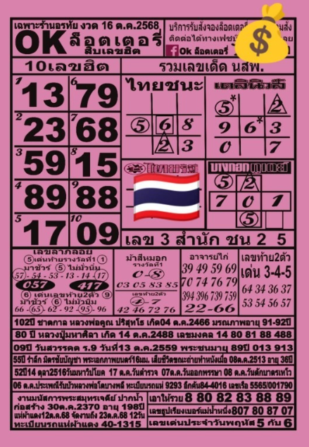 หวย ok ล็อตเตอรี่ 16/10/68