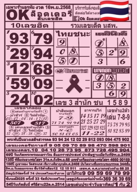 หวย ok ล็อตเตอรี่ 16/11/68