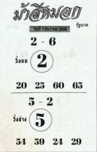 หวยม้าสีหมอก 1/12/68